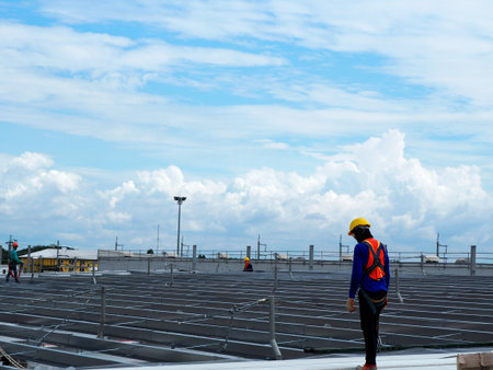 Man Working on the Working at heightの写真素材