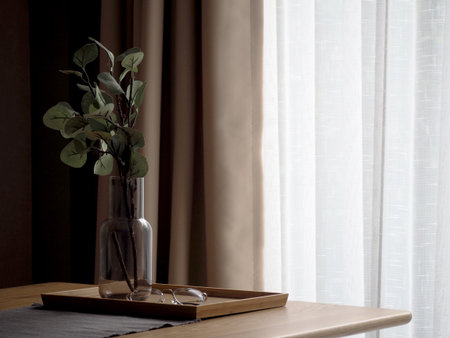 Wooden table in kitchen on my home backgroundの写真素材