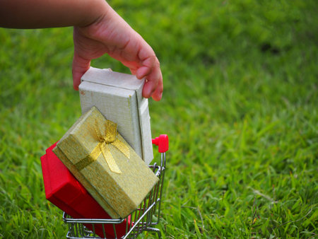 craft paper gift box with as a present for Christmas, new year, valentine day or anniversaryの写真素材