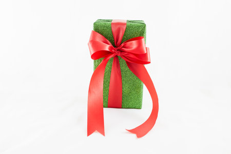 Holiday gift boxes decorated with ribbon isolated on white background.の写真素材