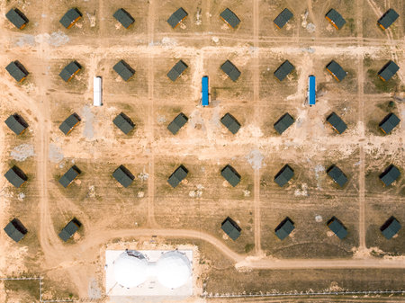 Top view on symmetrically located houses on the coast of Crimea.の写真素材