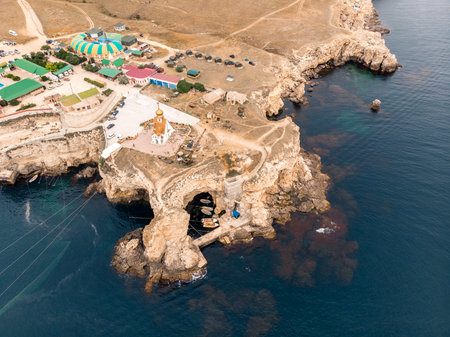 Top view of the cape with a hole where the church stands. Crimea.の写真素材