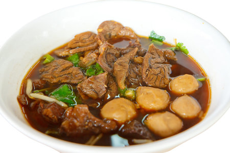 Thai Eurehla meat Soup and meat ball isolated - thai noodle の写真素材