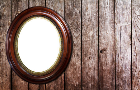 gold round modern Antique pattern frame on vintage wooden wallの写真素材