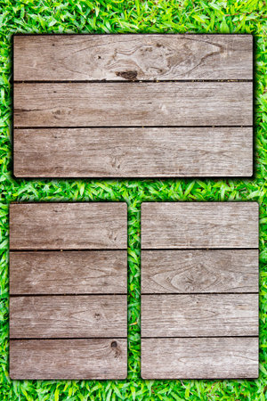 wooden post on the grassの写真素材