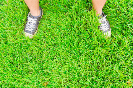 foot on the green grassの写真素材