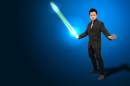Smart business man hold The laser sword 