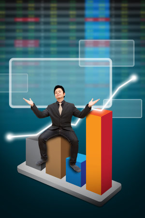 Business man sit on graphの写真素材