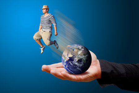 Man in hat Jump out for freedom の写真素材