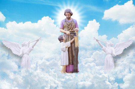 Joseph and Jesus on heaven の写真素材