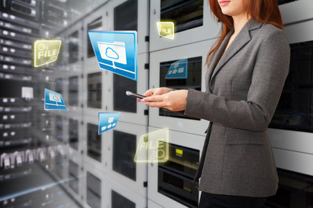 Programmer in data center room and data file system Programmer in data center room and data file system