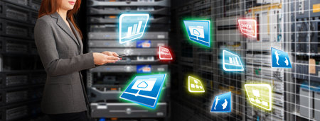 Programmer in data center room and data file system の写真素材