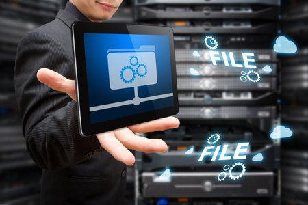 Digital file from tablet for control the server room の写真素材