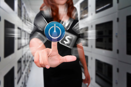 Programmer in data center room and icon control