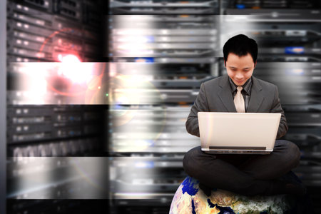 Programmer in data center room