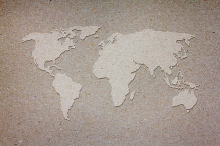 World map on old paper backgroundの写真素材
