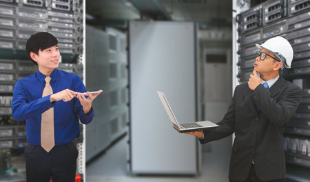 Programmer in data center room