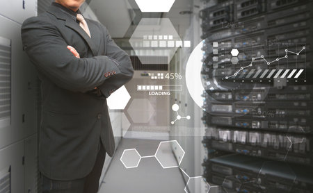 Programmer in data center roomの写真素材