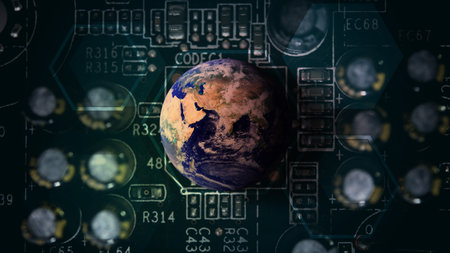 Circuit board and the worldの写真素材