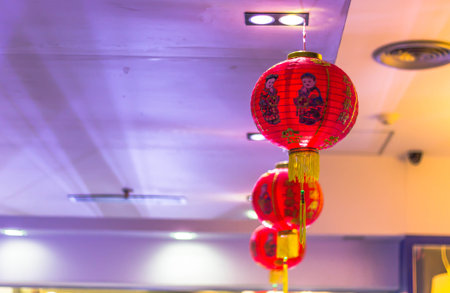 Chinese lanterns hanging on the wall 