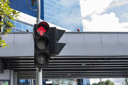 Red traffic light in the city