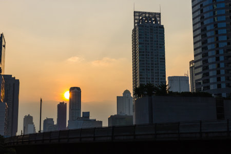 Building silhouette with sunsetの写真素材