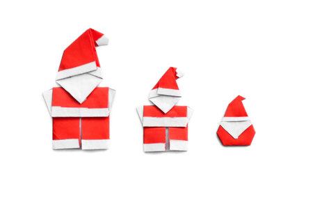 Origami santa claus, isolated on white backgroundの写真素材
