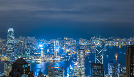 Hong Kong city view from Victoria Peak at nightの写真素材