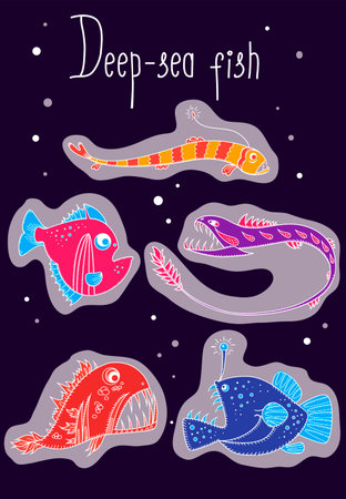 Illustration Fish Of The Deep Blue Sea Collection Set.のイラスト素材