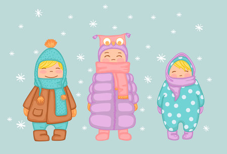Illustration in collection of kids in winter costumeのイラスト素材