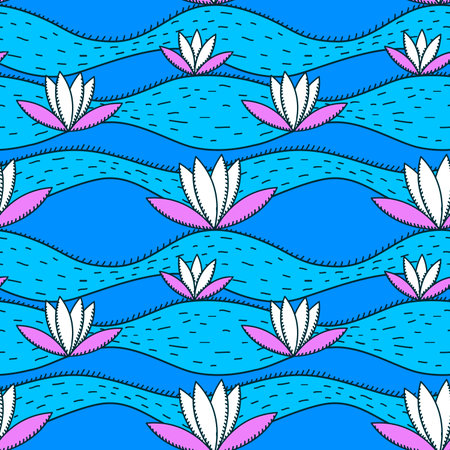 simple pattern with water flowers lotus in waterのイラスト素材