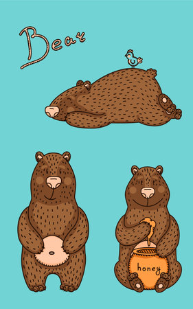 illustration of bear in different pose in simple cartoon style. Isolated vector illustrationのイラスト素材