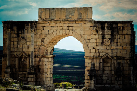 Main portal, part of the archaeological city Volubilisの写真素材