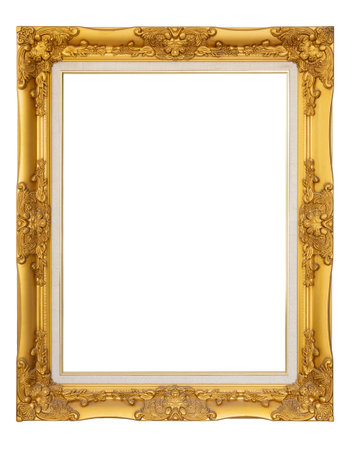 Vintage golden frame  isolated on white background .Frame border design is pattern Thai style.