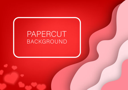 Red and pink paper cut style background with hearts for cards, brochures, banners. On Valentine's Day.のイラスト素材