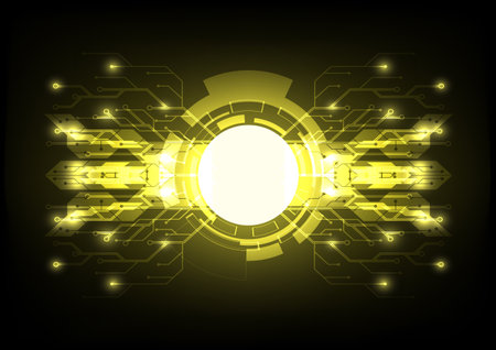 abstract yellow or gold color technology computer circuit design innovation Hi-tech communication concept vector background.のイラスト素材