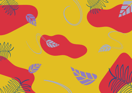 Natural background of leaves, branches and organic shapes in greens,red,violet..vector illustration.