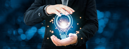 Hands holding light bulb for Concept new ideas with innovation communication technology,Creative and new business idea concept.の写真素材
