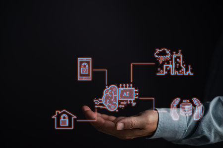 man holding smart AI chatbot and command prompt.Big data storage.Digital Artificial Intelligence...