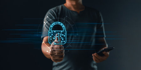 Cyber security and privacy protection network security computer and safe data concept. Businessmen...