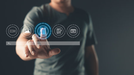 artificial intelligence generates technology concept. a person touch AI tech big data business...