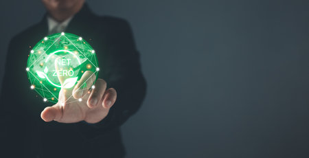 person touch technology icon to save energy,and reduce global warming,ecology friendly investment,ESG environment social governance,nature green Business Innovation and Sustainable Development conceptの写真素材