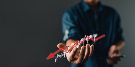 Businessman failure in the hands of businessmen. the graph downtrend, bear stock market, economic...