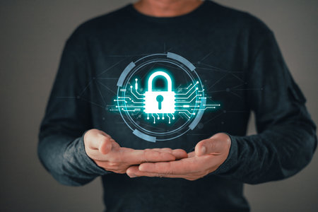 Cybersecurity and privacy protection network security computer and safe data concept. Businessmen...