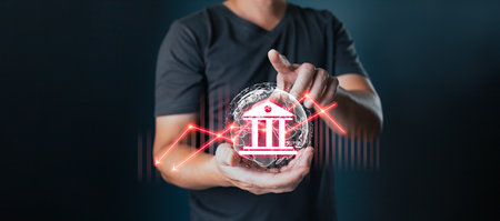 Business failure in the hands of businessmen. the graph downtrend, bear stock market, economic crisis, or recession.	Interest rate reduction.の写真素材