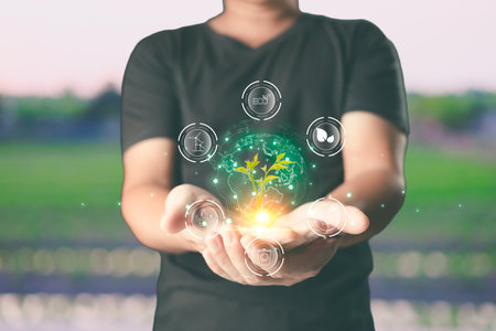 person hold icon to save energy,and reduce global warming,climate change,ecology friendly...