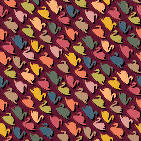Seamless pattern with geometric silhouette of swans.のイラスト素材