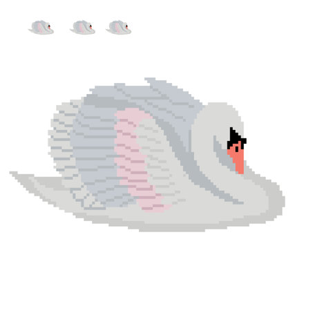 Minimalistic pixel graphic symbol of swan. Pixel Art vector object isolated. Game 8 bit style.のイラスト素材