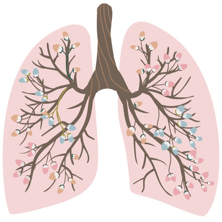Blooming, healthy human lungs. World-wide day against pneumonia. The fight against tuberculosis in medicine. Smoker's lungs and healthy. Pink lungs in spring buds on a treeのイラスト素材