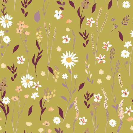 wildflowers pattern on pastel backgroundのイラスト素材